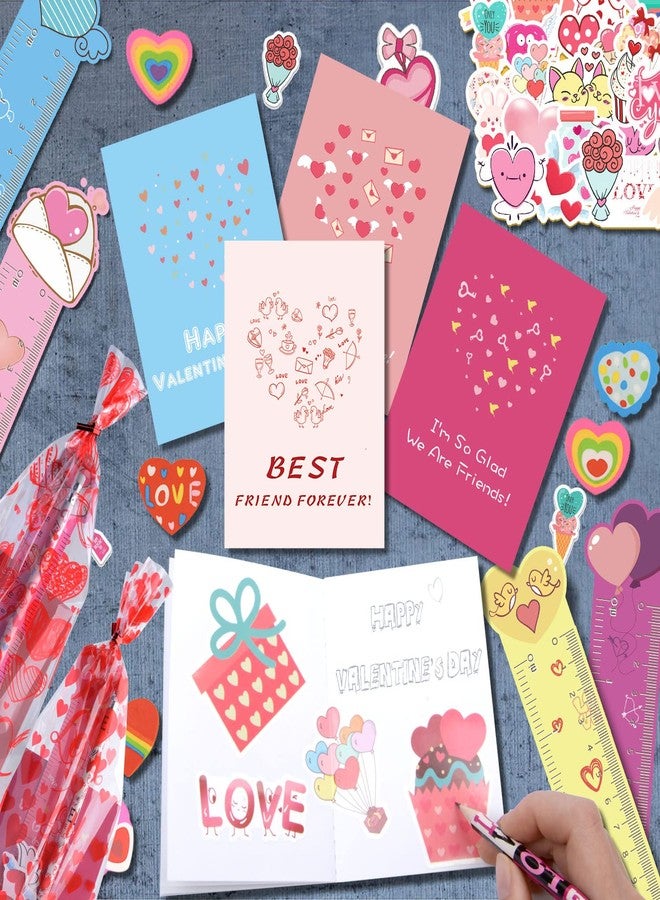 WOONOO 30 Pack Valentines Day Gifts for Kids Classroom Valentines Stationery Set - Valentine Pencils Notepads Rulers Erasers Valentines Treat Bags Party Favors for Kids - Image 3